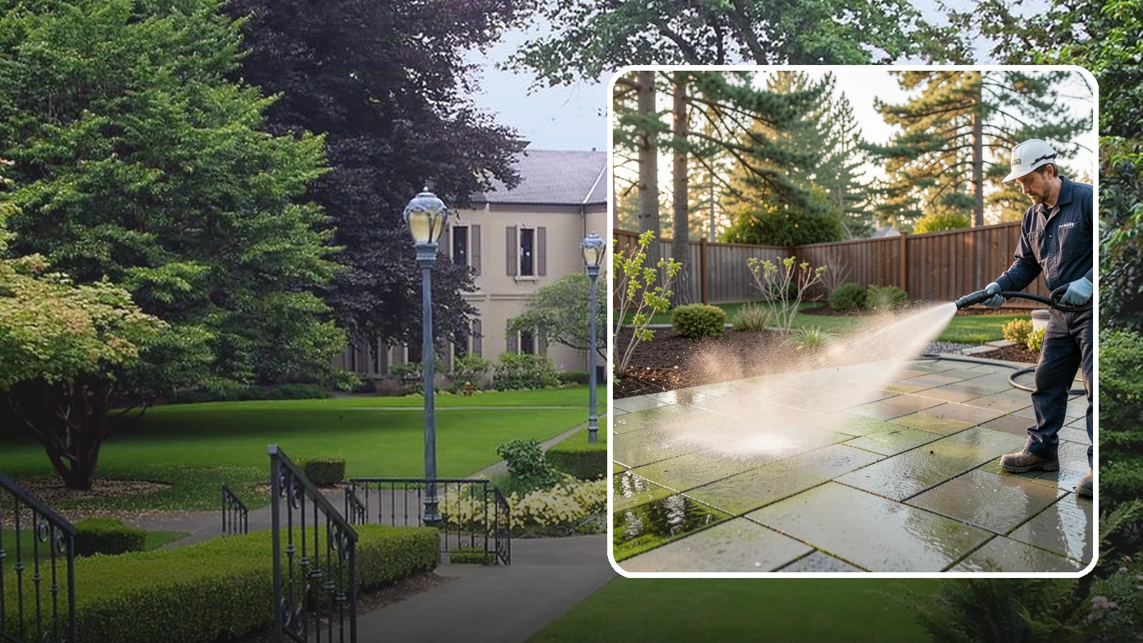 Patio Algae Removal in Woodinville, King County, WA - Strip the slick green and black algae film that coats patios through Washington's wet months.