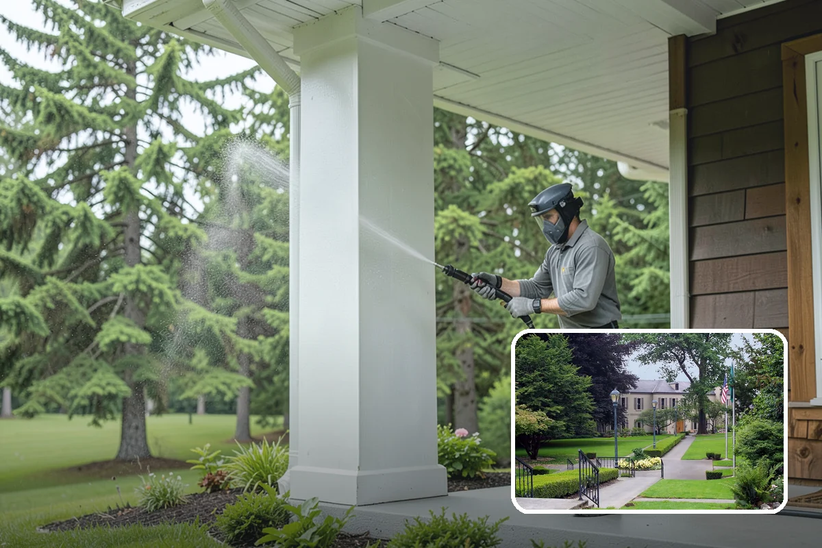 Patio Algae Removal in Woodinville, King County, WA - Removes the slick, discoloring algae layer