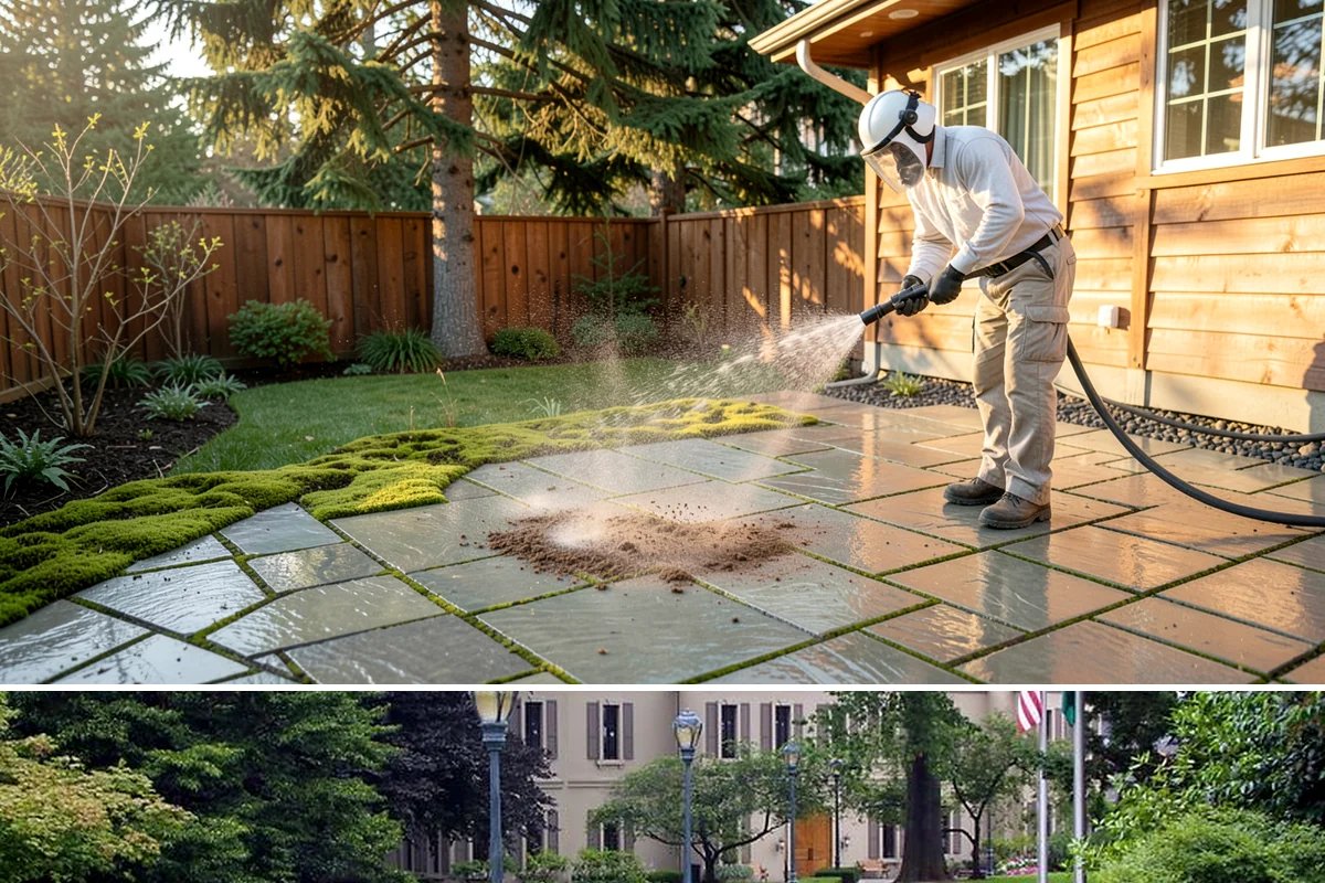 Patio Algae Removal in Woodinville, King County, WA - Patio algae removal is most effective from late spring through summer when surfaces can dry.