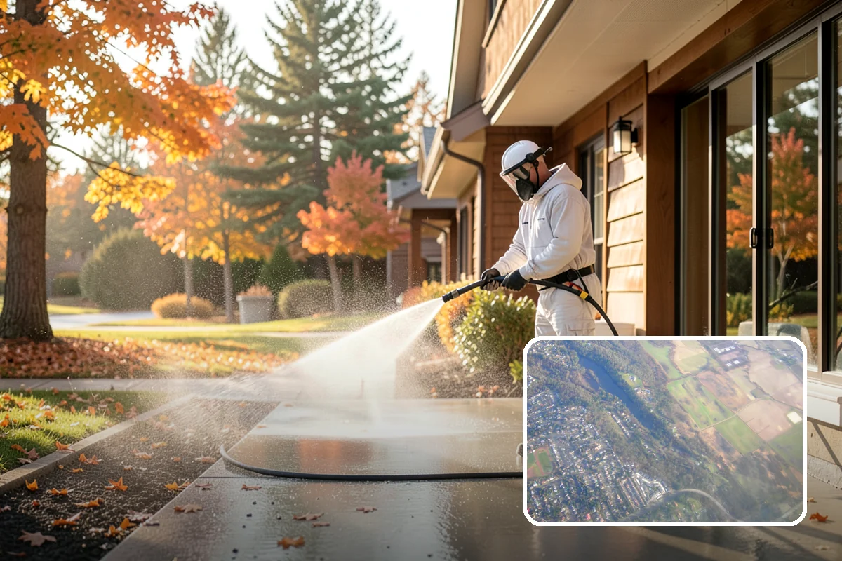 Patio Cover Cleaning in Algona, King County, WA - Clears heavy needle and moss buildup from the cover top