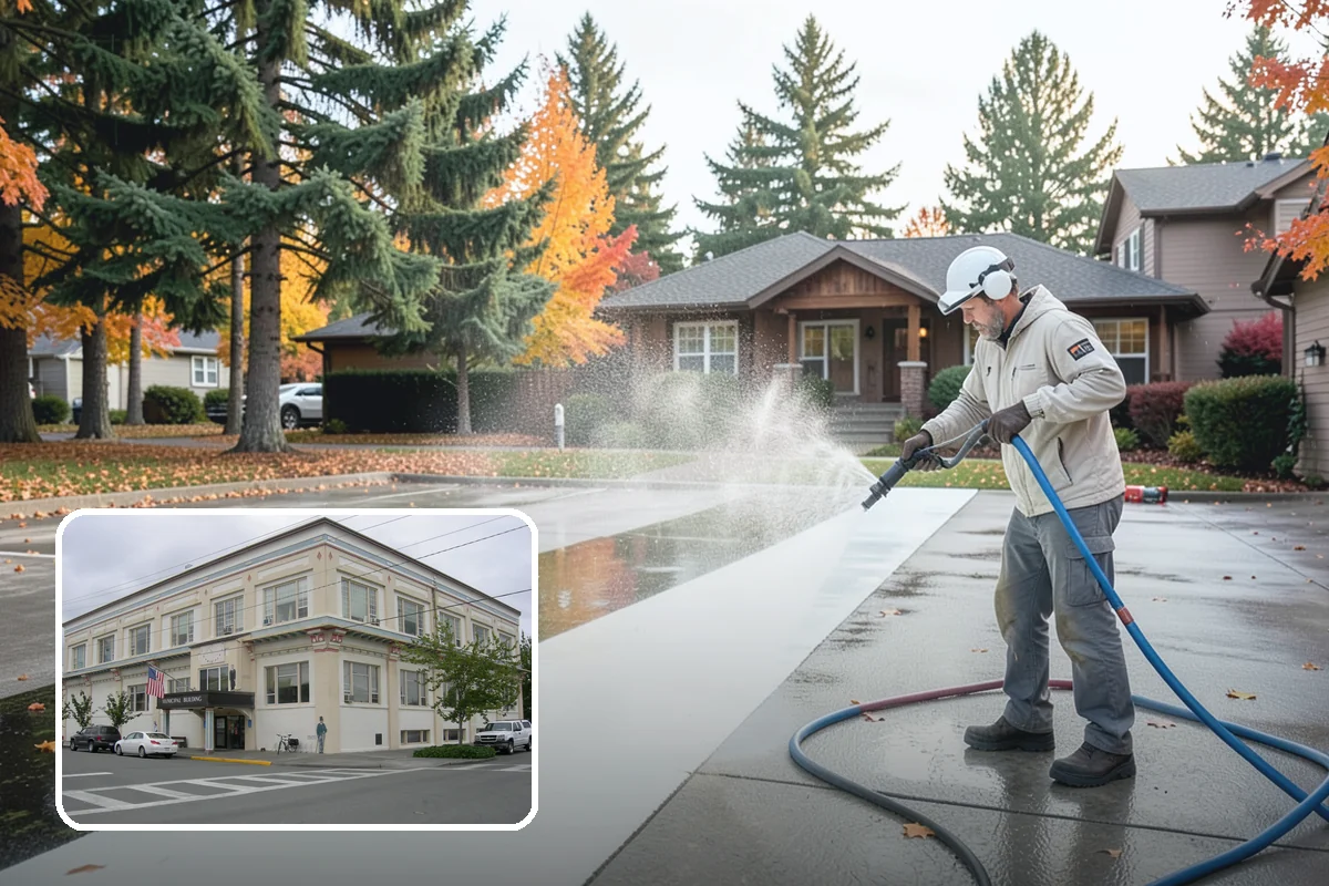 Patio Cover Cleaning in Anacortes, Skagit County, WA - Clears heavy needle and moss buildup from the cover top