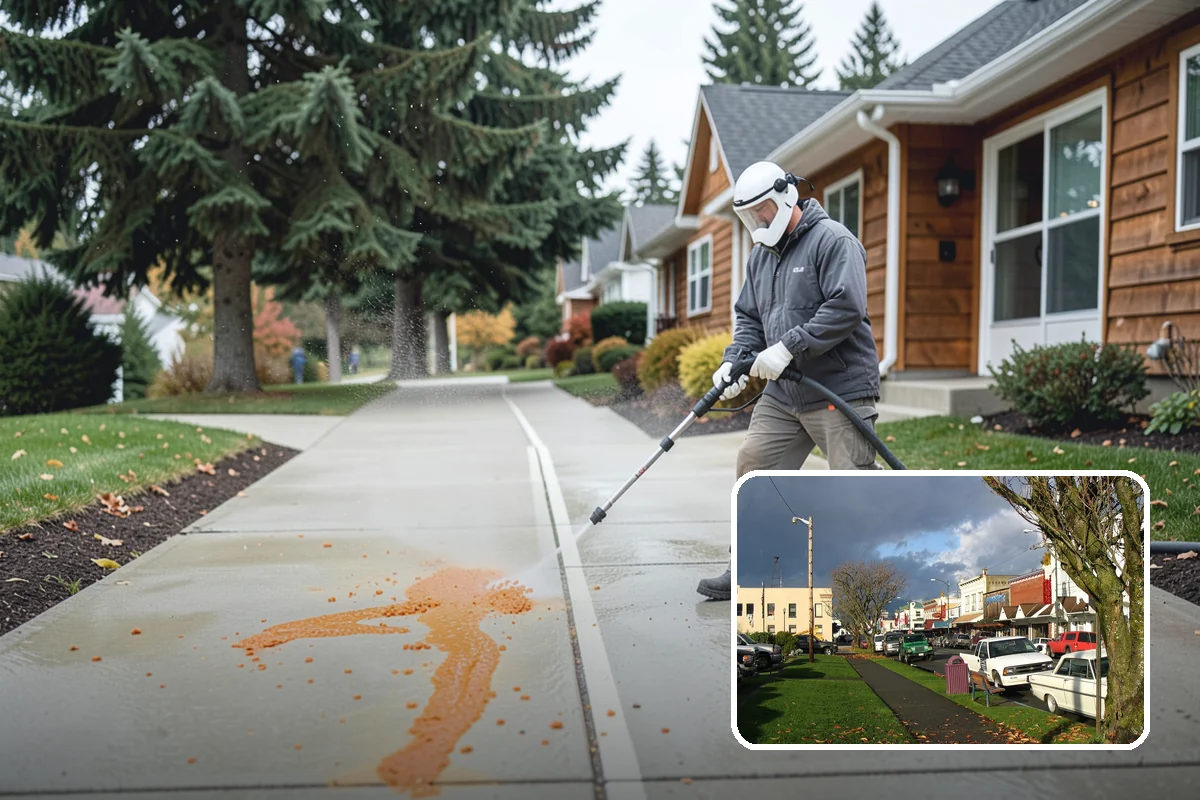 Patio Cover Cleaning in Arlington, Snohomish County, WA - Clears heavy needle and moss buildup from the cover top