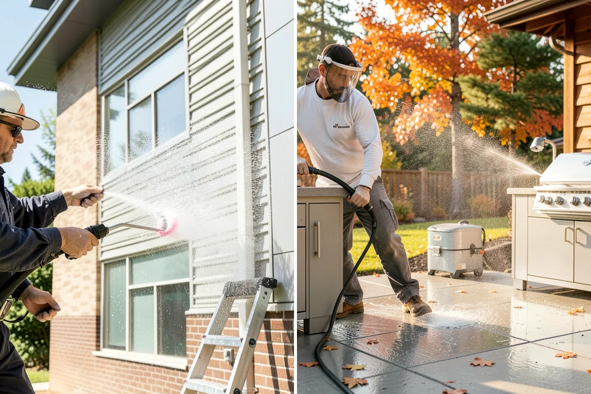 Patio Cover Cleaning in Arlington, Snohomish County, WA - Blow needles and leaves off the cover surface