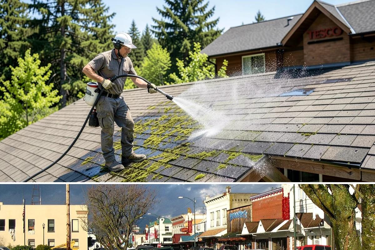 Patio Cover Cleaning in Arlington, Snohomish County, WA - Late spring cleaning clears winter debris and readies the patio cover for the outdoor entertaining season.