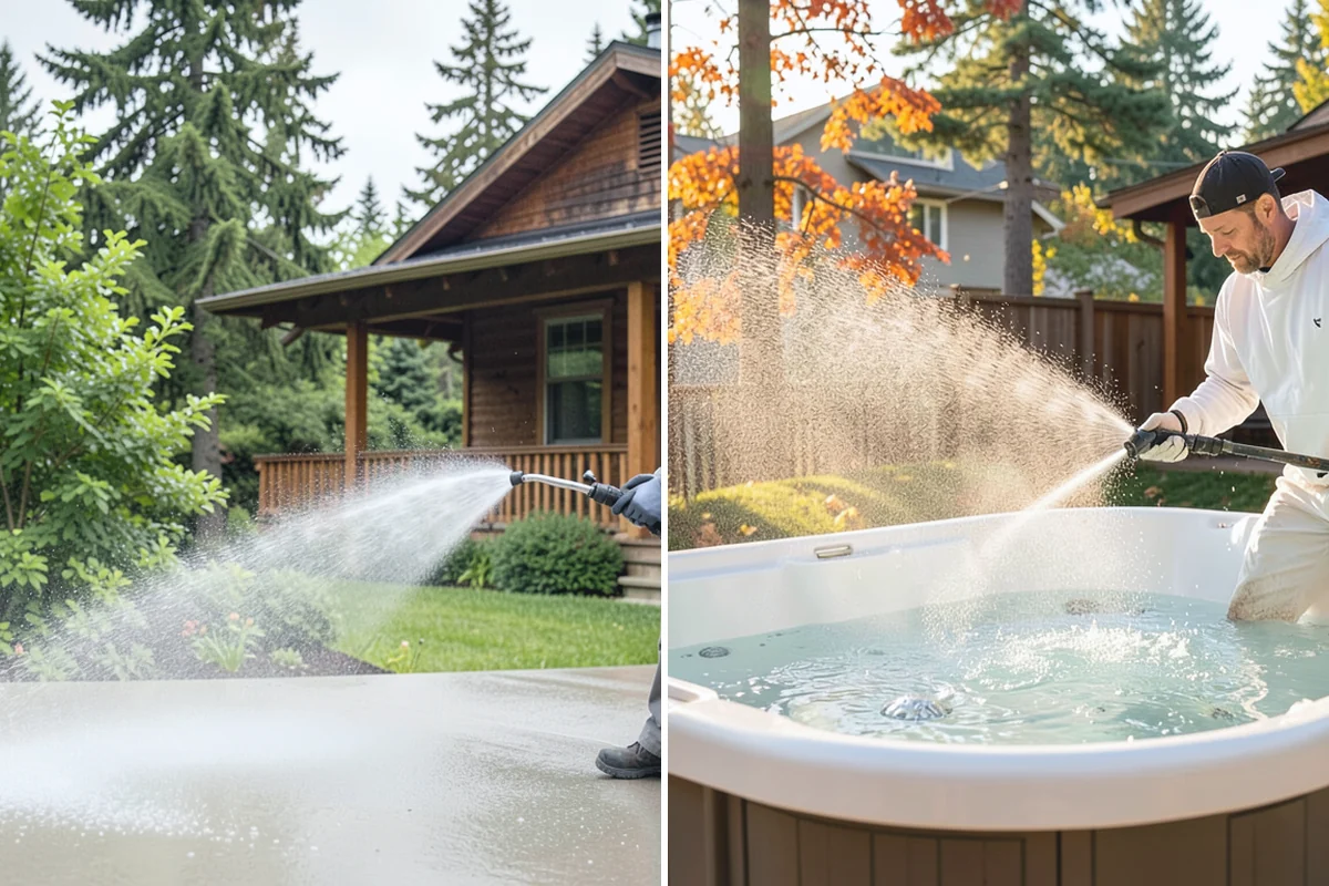 Patio Cover Cleaning in Auburn, King County, WA - Blow needles and leaves off the cover surface