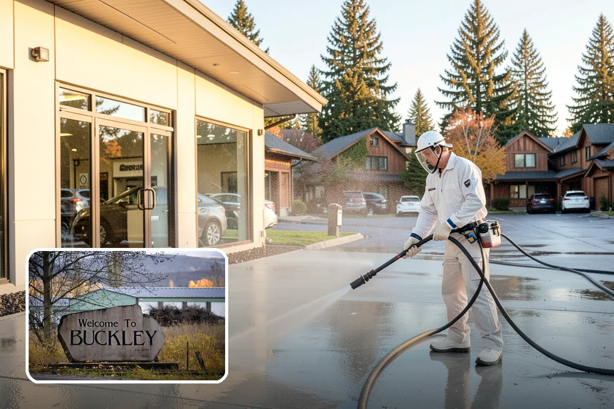 Patio Cover Cleaning in Buckley, Pierce County, WA - Clears heavy needle and moss buildup from the cover top