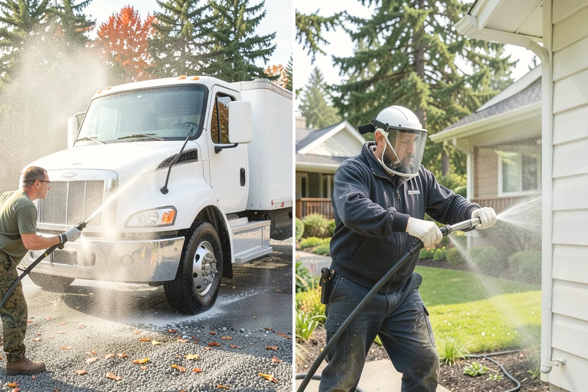 Patio Cover Cleaning in Burien, King County, WA - Blow needles and leaves off the cover surface