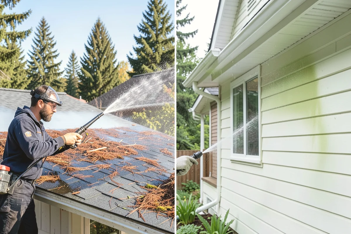 Patio Cover Cleaning in Carbonado, Pierce County, WA - Blow needles and leaves off the cover surface