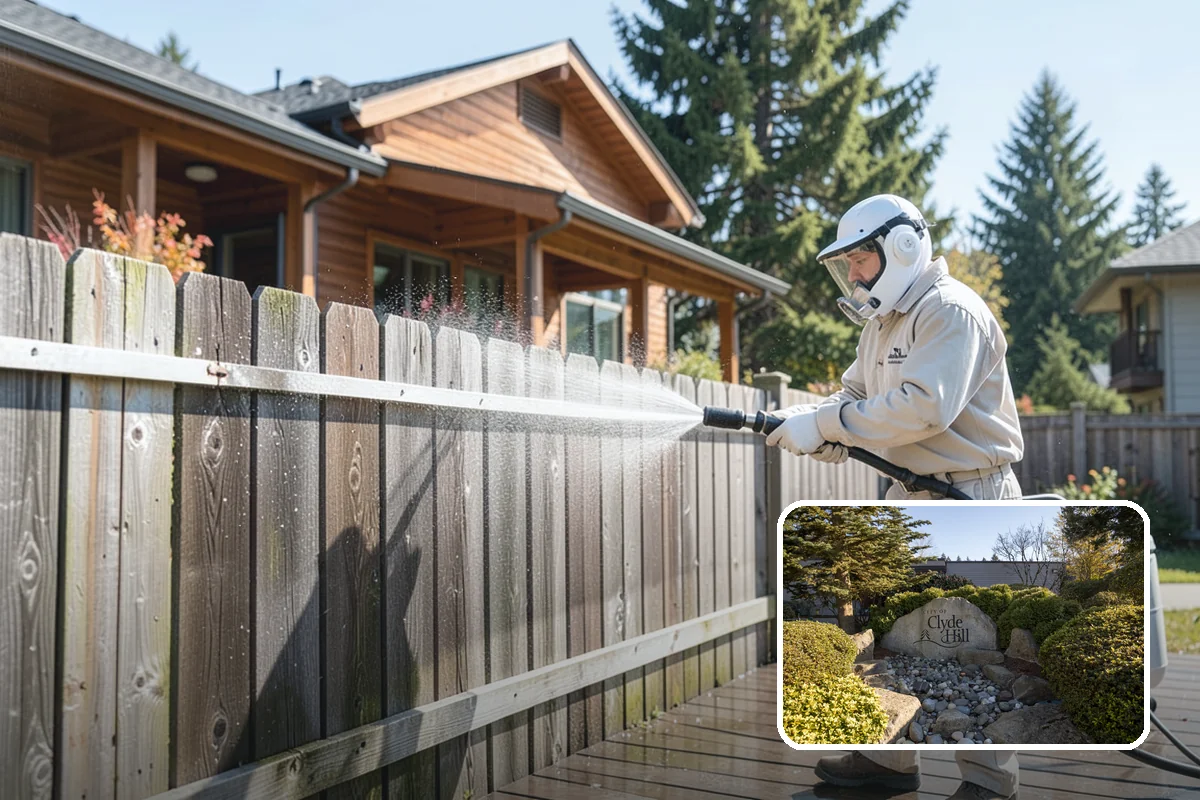 Patio Cover Cleaning in Clyde Hill, King County, WA - Clears heavy needle and moss buildup from the cover top