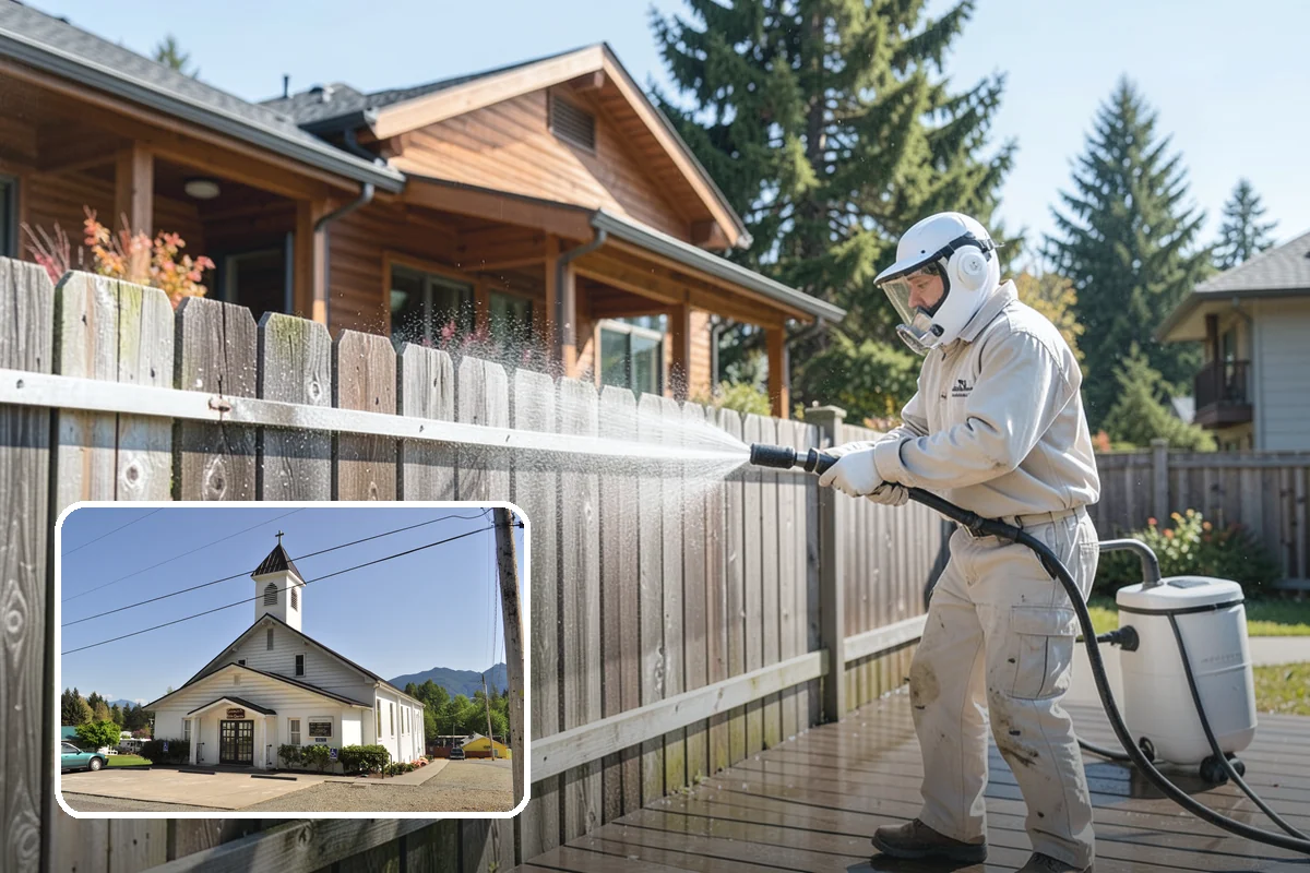 Patio Cover Cleaning in Concrete, Skagit County, WA - Clears heavy needle and moss buildup from the cover top