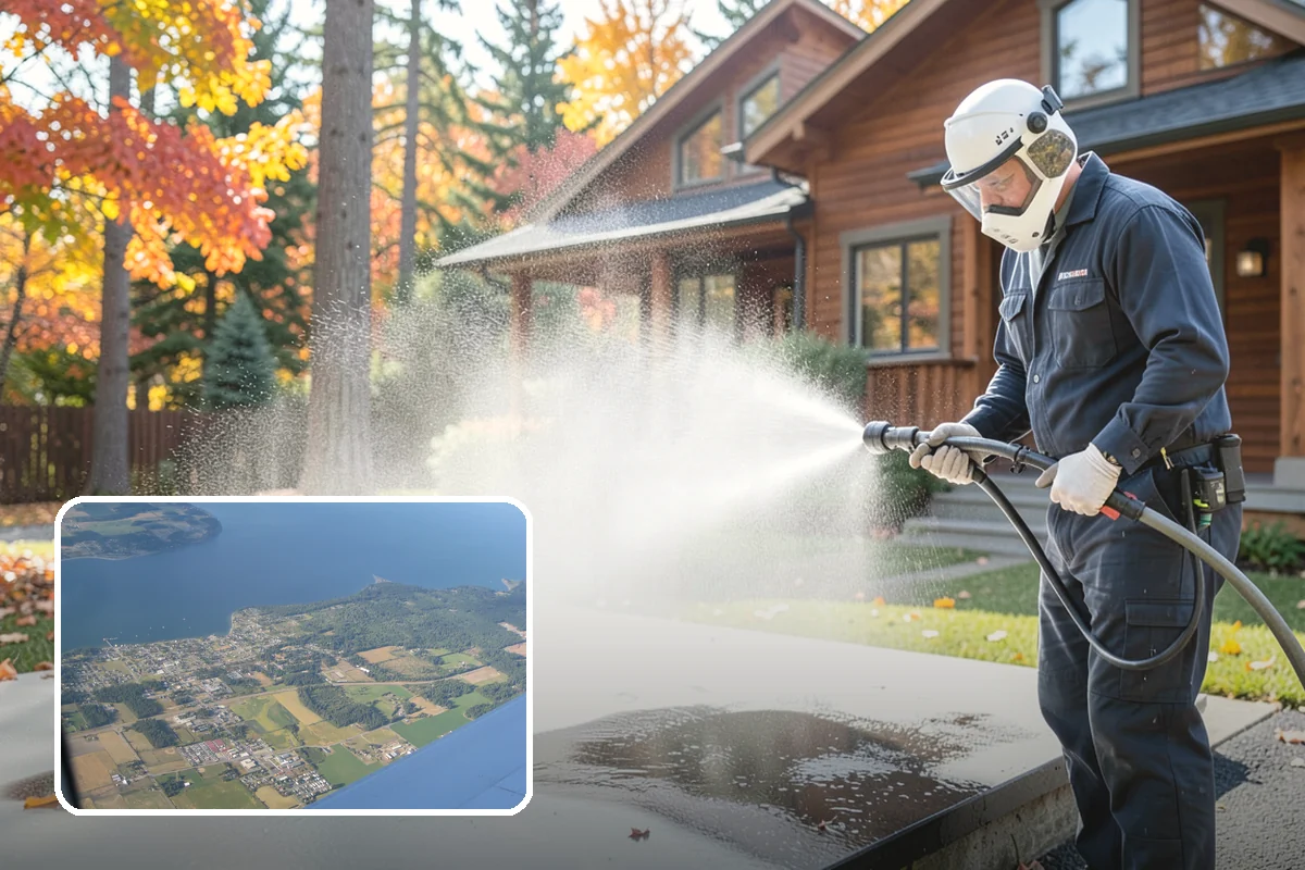 Patio Cover Cleaning in Coupeville, Island County, WA - Clears heavy needle and moss buildup from the cover top