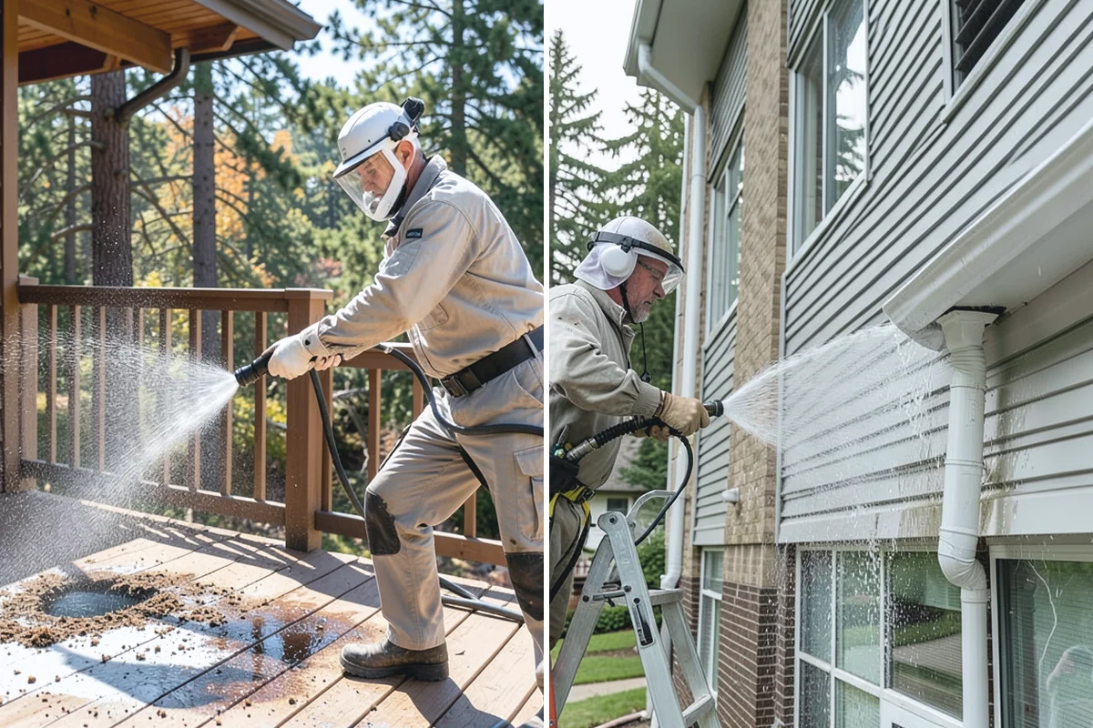 Patio Cover Cleaning in Coupeville, Island County, WA - Blow needles and leaves off the cover surface