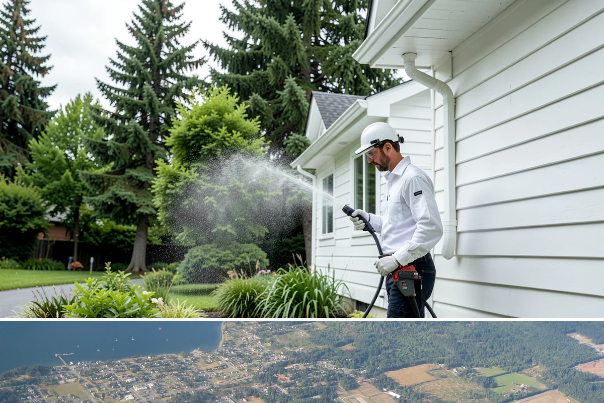 Patio Cover Cleaning in Coupeville, Island County, WA - Late spring cleaning clears winter debris and readies the patio cover for the outdoor entertaining season.
