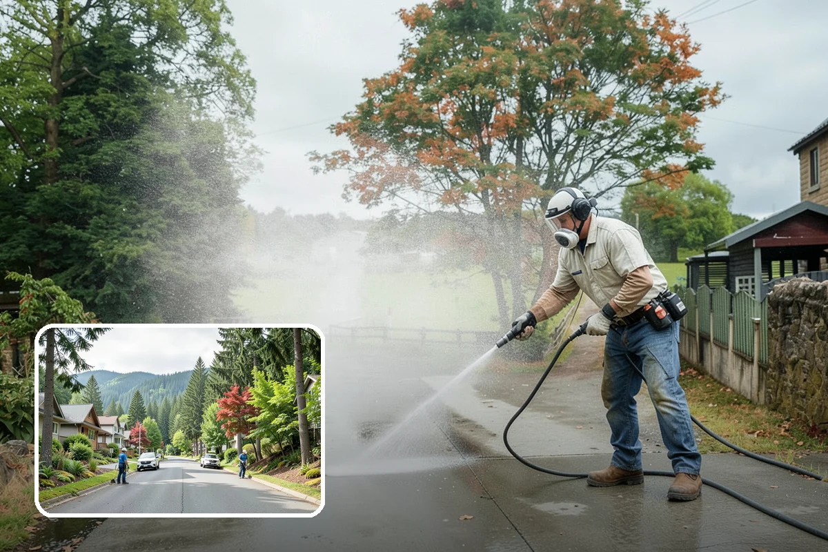 Patio Cover Cleaning in Darrington, Snohomish County, WA - Clears heavy needle and moss buildup from the cover top