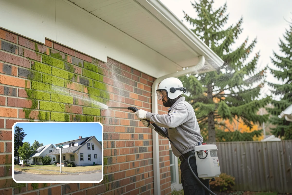 Patio Cover Cleaning in DuPont, Pierce County, WA - Clears heavy needle and moss buildup from the cover top