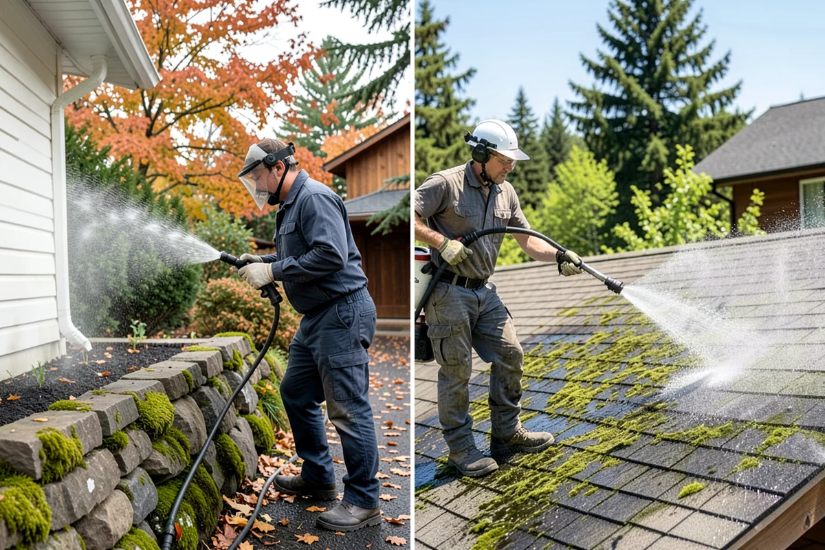 Patio Cover Cleaning in DuPont, Pierce County, WA - Blow needles and leaves off the cover surface