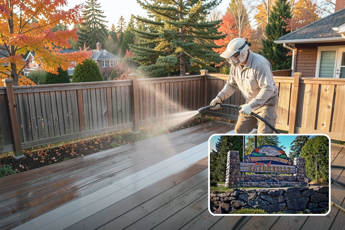 Patio Cover Cleaning in Eatonville, Pierce County, WA - Clears heavy needle and moss buildup from the cover top