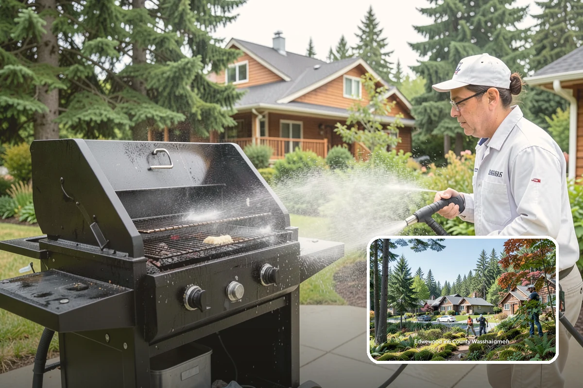 Patio Cover Cleaning in Edgewood, Pierce County, WA - Clears heavy needle and moss buildup from the cover top