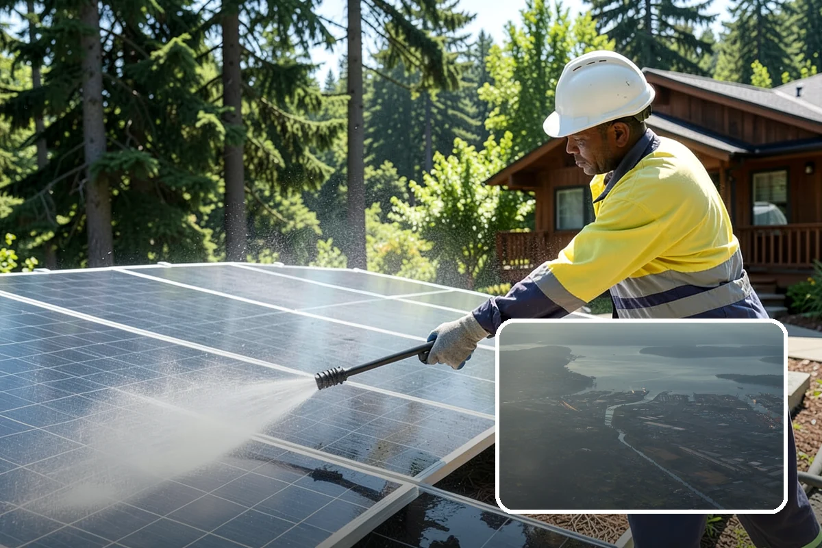 Patio Cover Cleaning in Fife, Pierce County, WA - Clears heavy needle and moss buildup from the cover top