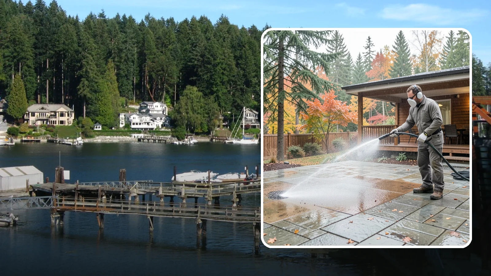 Patio Cover Cleaning in Gig Harbor, Pierce County, WA - We wash patio covers top and bottom to remove needle debris, moss, and the drip stains that shade structures collect.