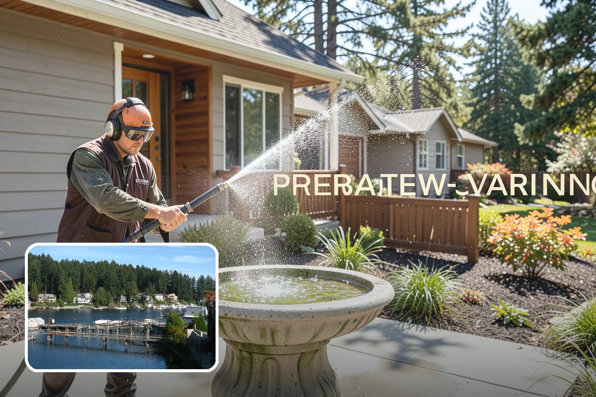 Patio Cover Cleaning in Gig Harbor, Pierce County, WA - Clears heavy needle and moss buildup from the cover top