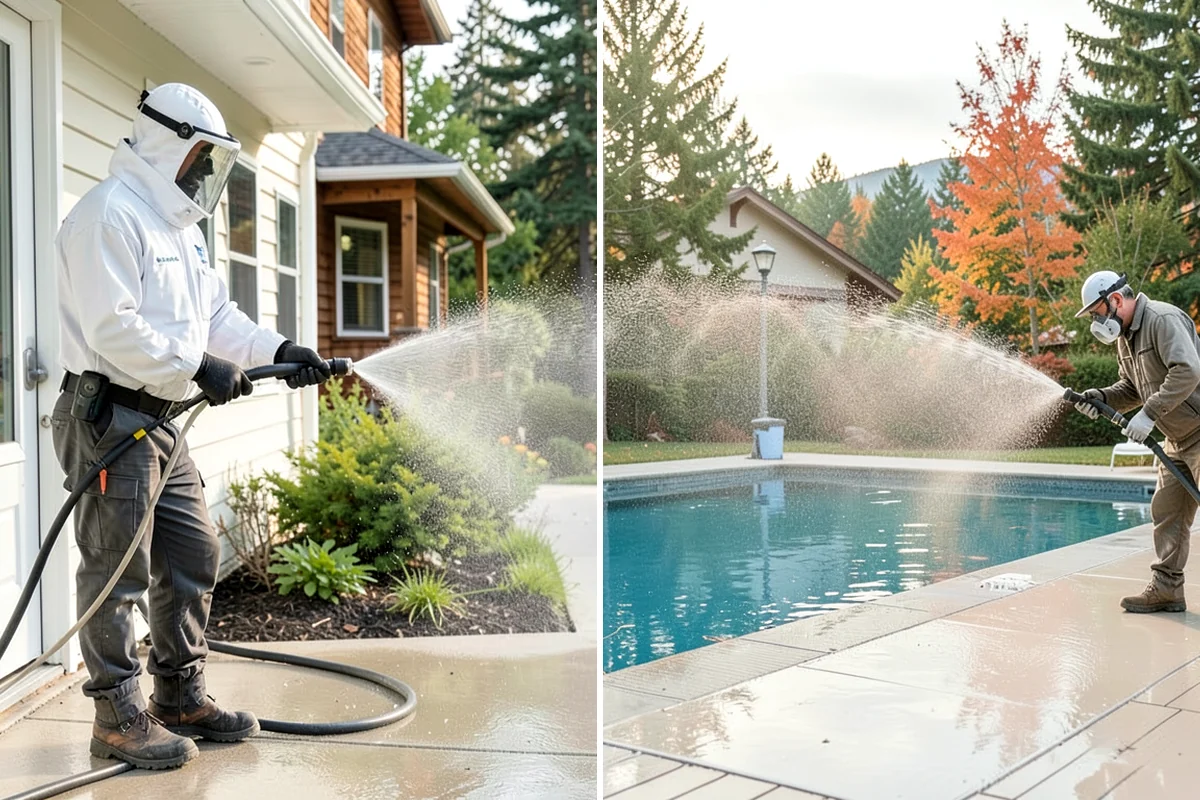 Patio Cover Cleaning in Gig Harbor, Pierce County, WA - Blow needles and leaves off the cover surface