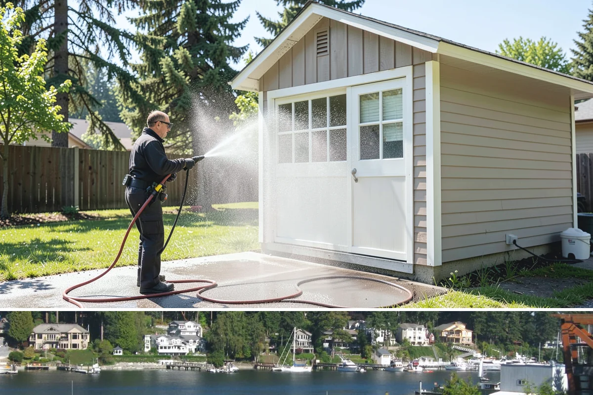Patio Cover Cleaning in Gig Harbor, Pierce County, WA - Late spring cleaning clears winter debris and readies the patio cover for the outdoor entertaining season.