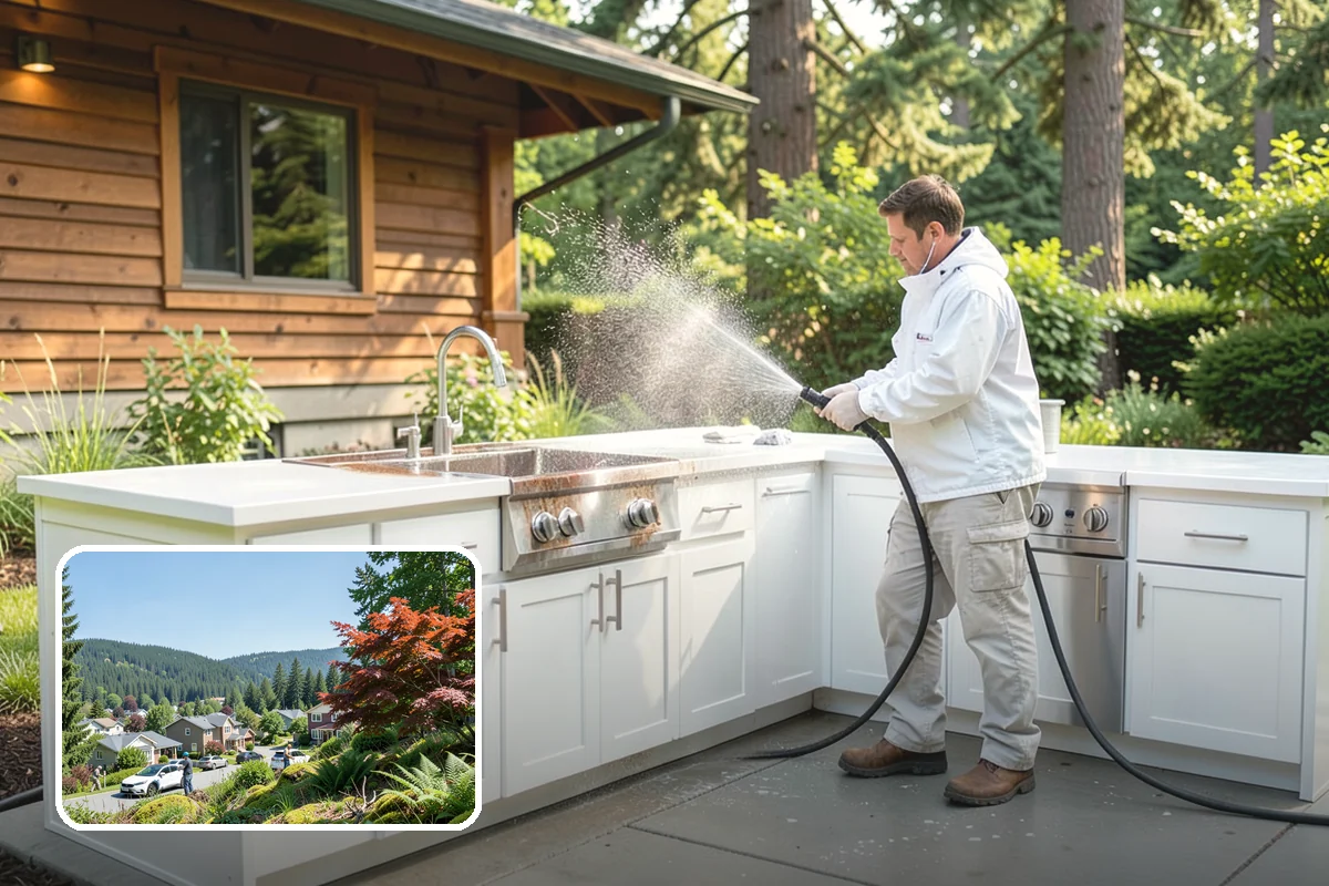 Patio Cover Cleaning in Index, Snohomish County, WA - Clears heavy needle and moss buildup from the cover top