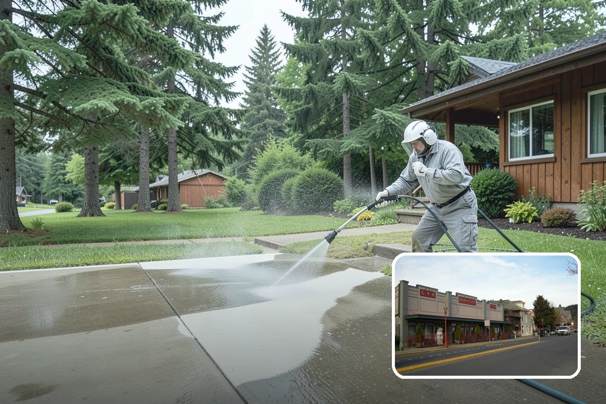 Patio Cover Cleaning in Issaquah, King County, WA - Clears heavy needle and moss buildup from the cover top