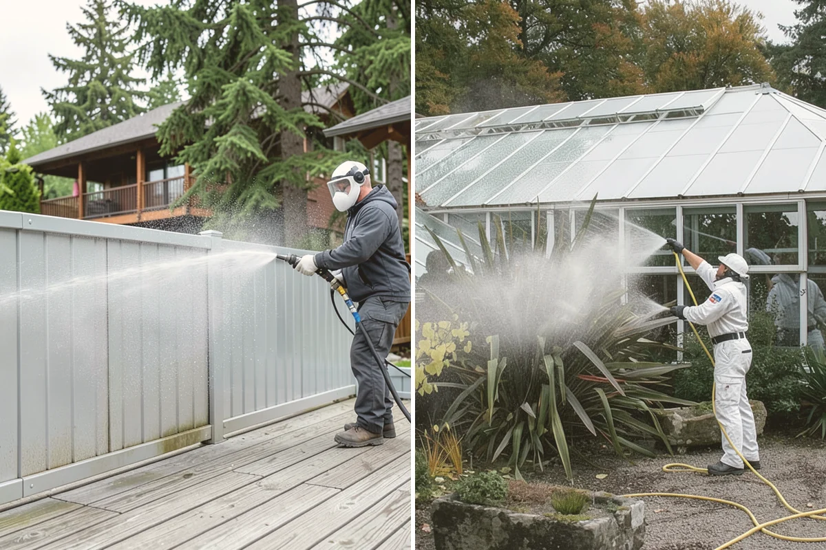 Patio Cover Cleaning in Kent, King County, WA - Blow needles and leaves off the cover surface