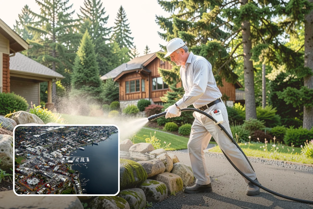Patio Cover Cleaning in Kirkland, King County, WA - Clears heavy needle and moss buildup from the cover top
