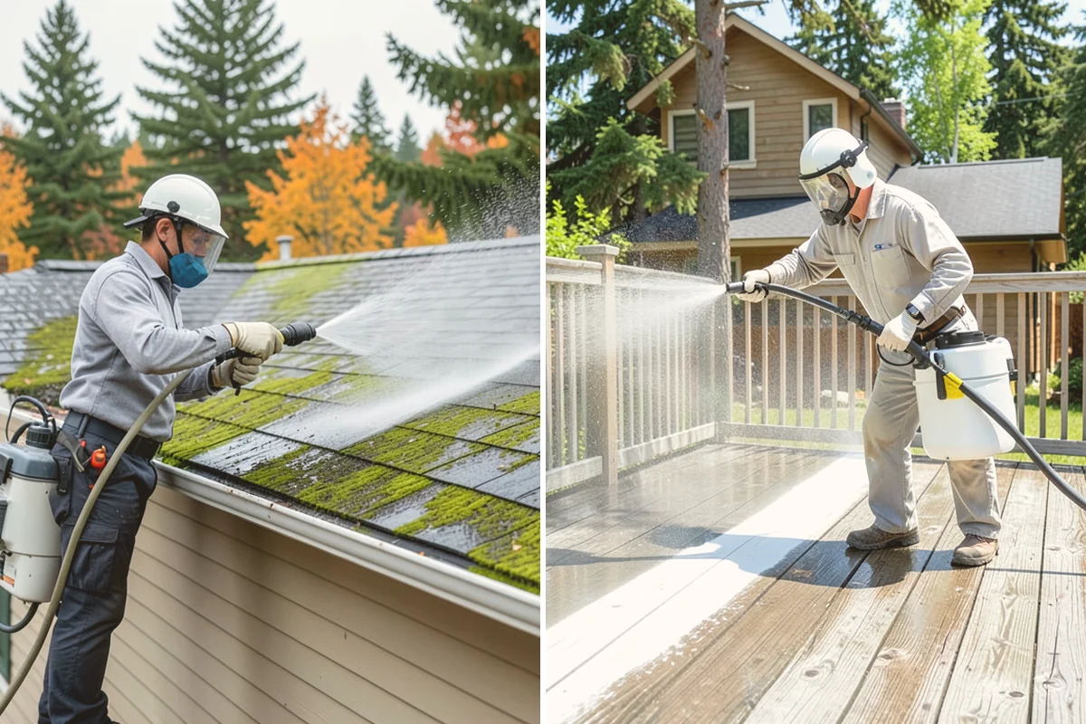 Patio Cover Cleaning in Kirkland, King County, WA - Blow needles and leaves off the cover surface