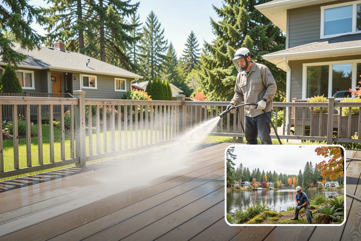 Patio Cover Cleaning in La Conner, Skagit County, WA - Clears heavy needle and moss buildup from the cover top