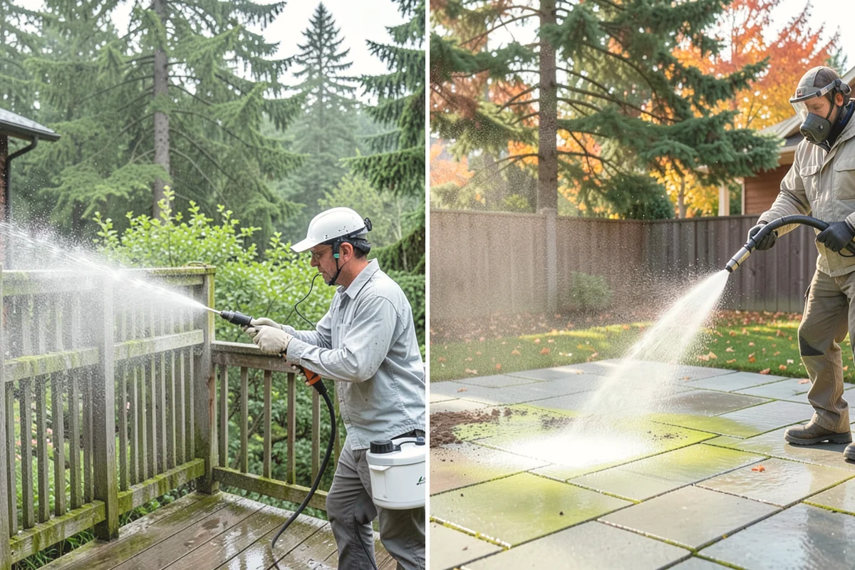 Patio Cover Cleaning in La Conner, Skagit County, WA - Blow needles and leaves off the cover surface