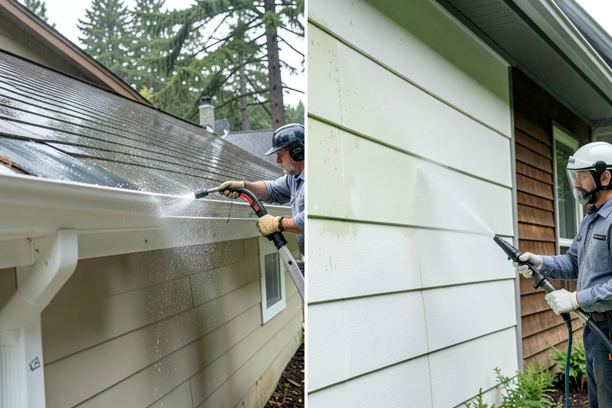 Patio Cover Cleaning in Lake Forest Park, King County, WA - Blow needles and leaves off the cover surface