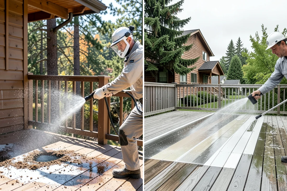 Patio Cover Cleaning in Lakewood, Pierce County, WA - Blow needles and leaves off the cover surface