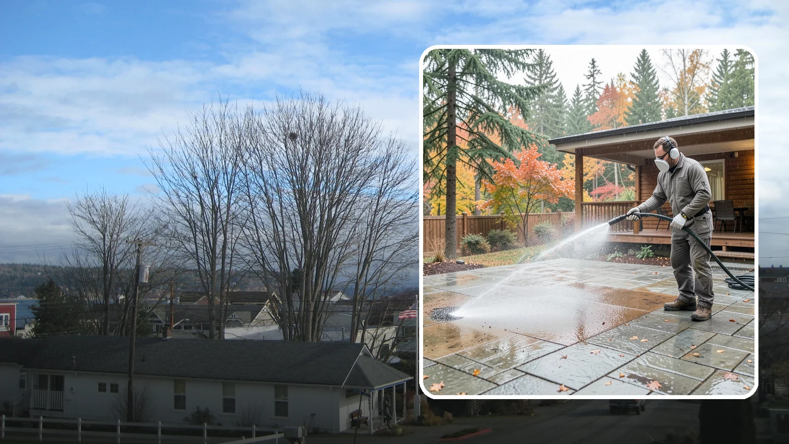 Patio Cover Cleaning in Langley, Island County, WA - We wash patio covers top and bottom to remove needle debris, moss, and the drip stains that shade structures collect.