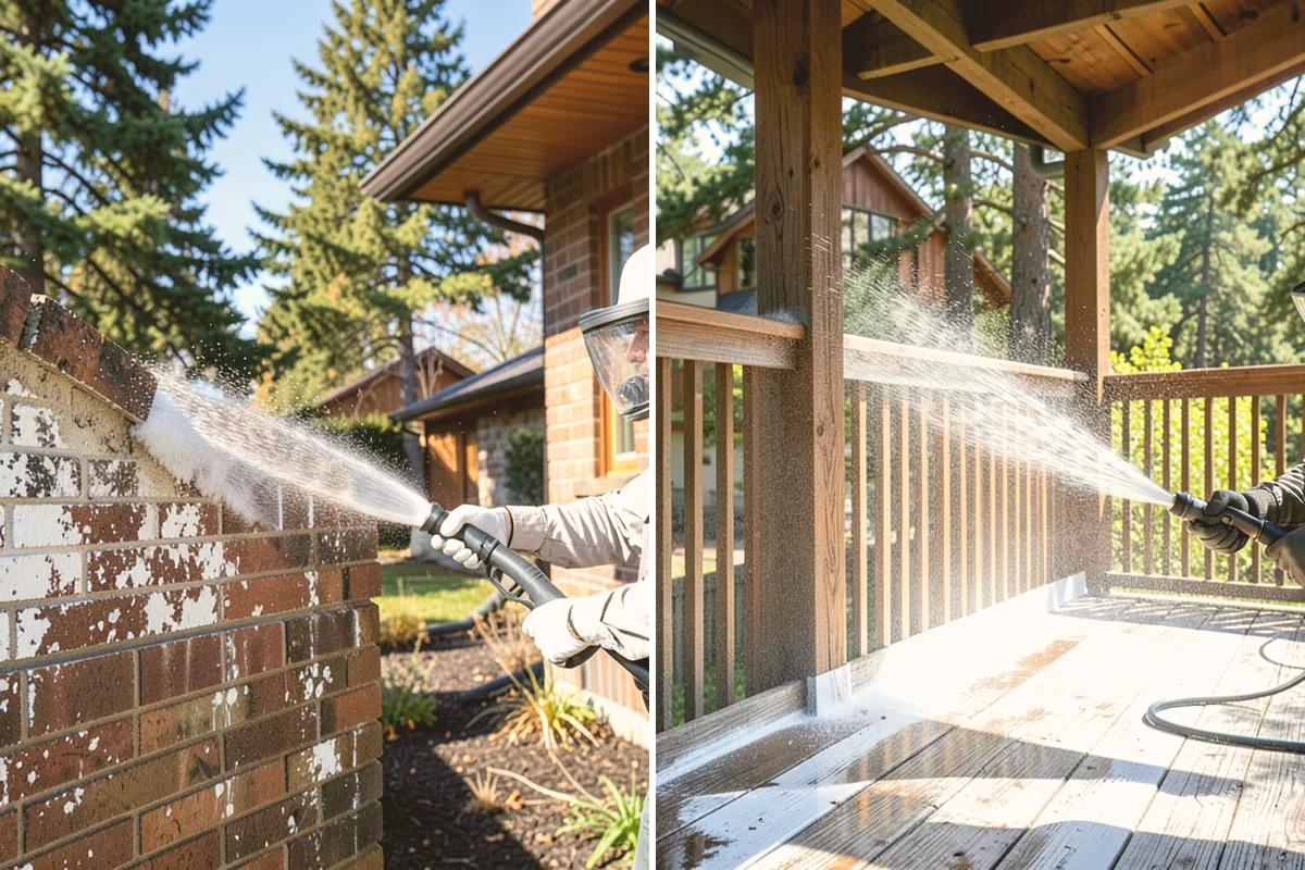 Patio Cover Cleaning in Langley, Island County, WA - Blow needles and leaves off the cover surface