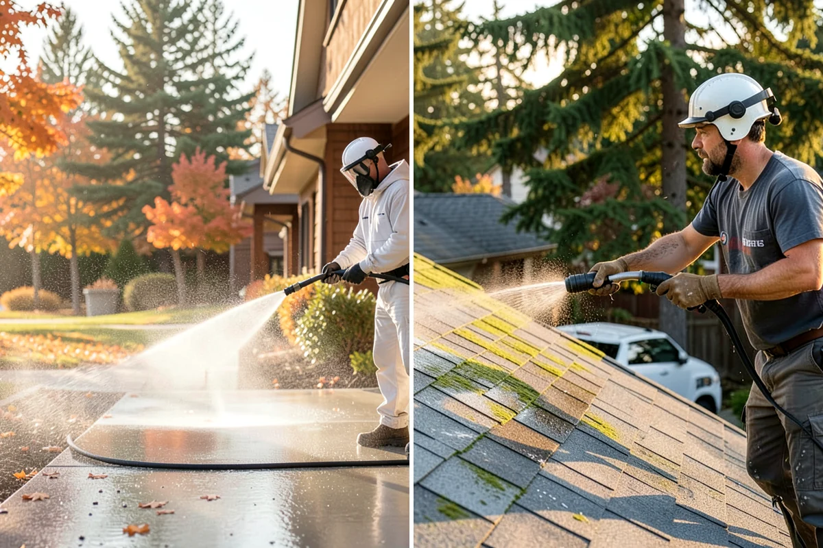 Patio Cover Cleaning in Lyman, Skagit County, WA - Blow needles and leaves off the cover surface