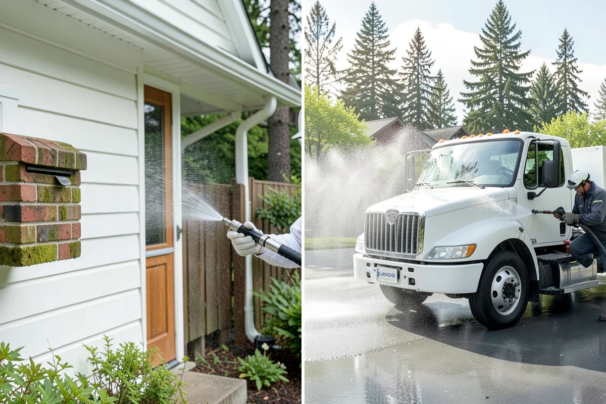 Patio Cover Cleaning in Maple Valley, King County, WA - Blow needles and leaves off the cover surface