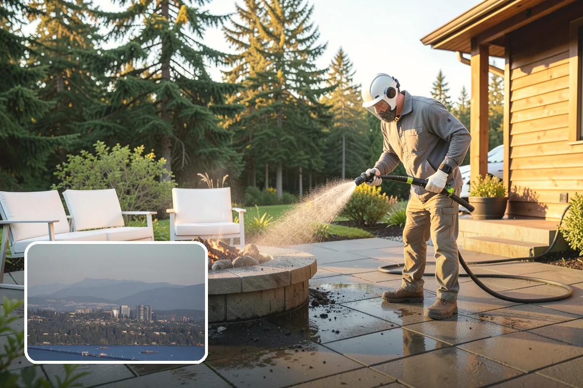 Patio Cover Cleaning in Medina, King County, WA - Clears heavy needle and moss buildup from the cover top
