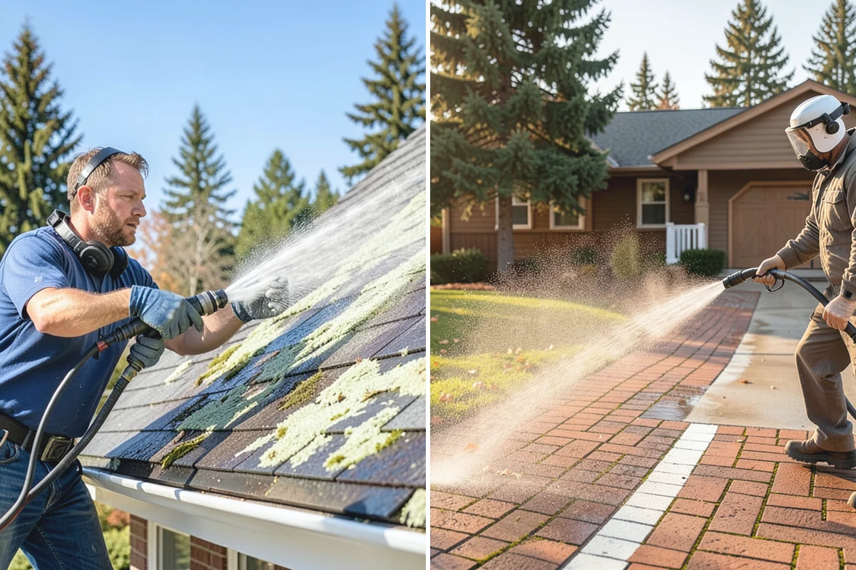 Patio Cover Cleaning in Medina, King County, WA - Blow needles and leaves off the cover surface