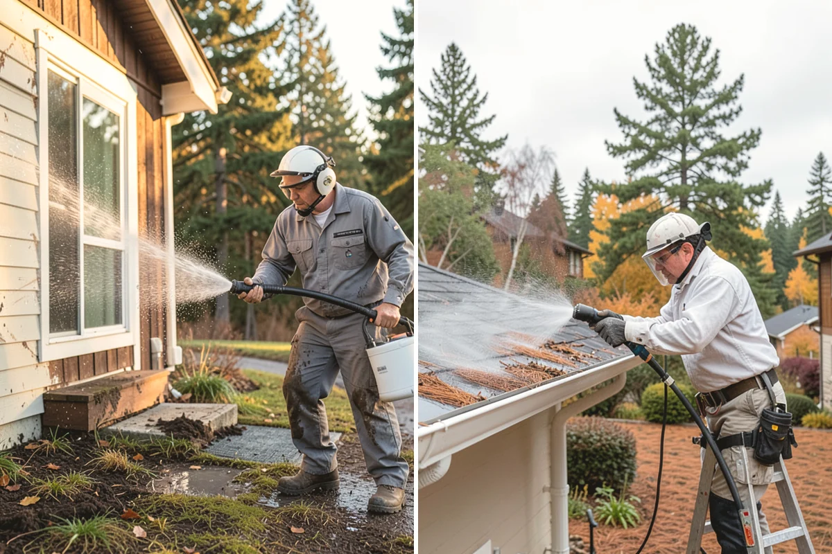 Patio Cover Cleaning in Mill Creek, Snohomish County, WA - Blow needles and leaves off the cover surface