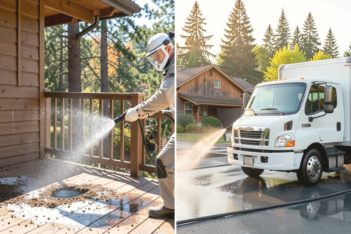 Patio Cover Cleaning in Monroe, Snohomish County, WA - Blow needles and leaves off the cover surface