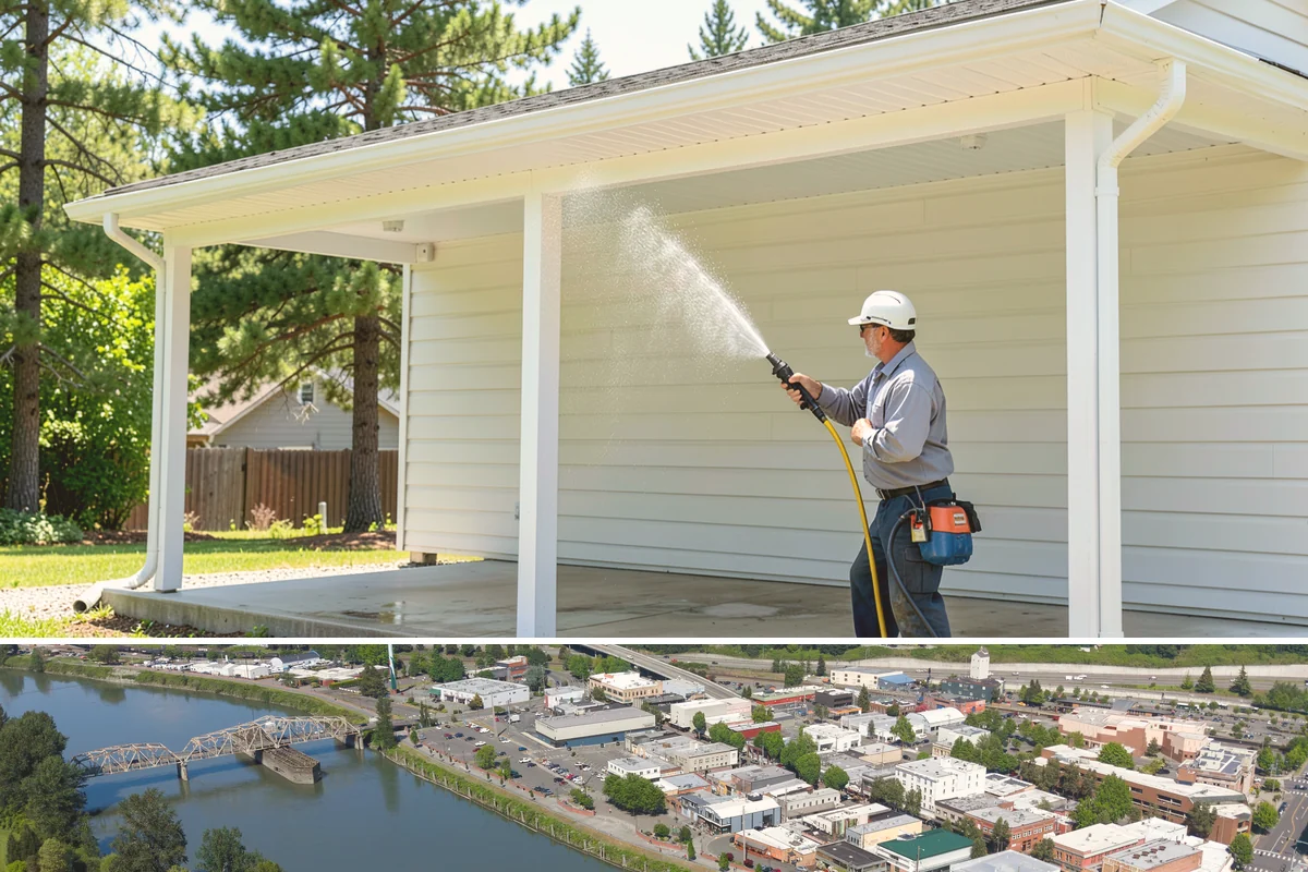 Patio Cover Cleaning in Mount Vernon, Skagit County, WA - Late spring cleaning clears winter debris and readies the patio cover for the outdoor entertaining season.