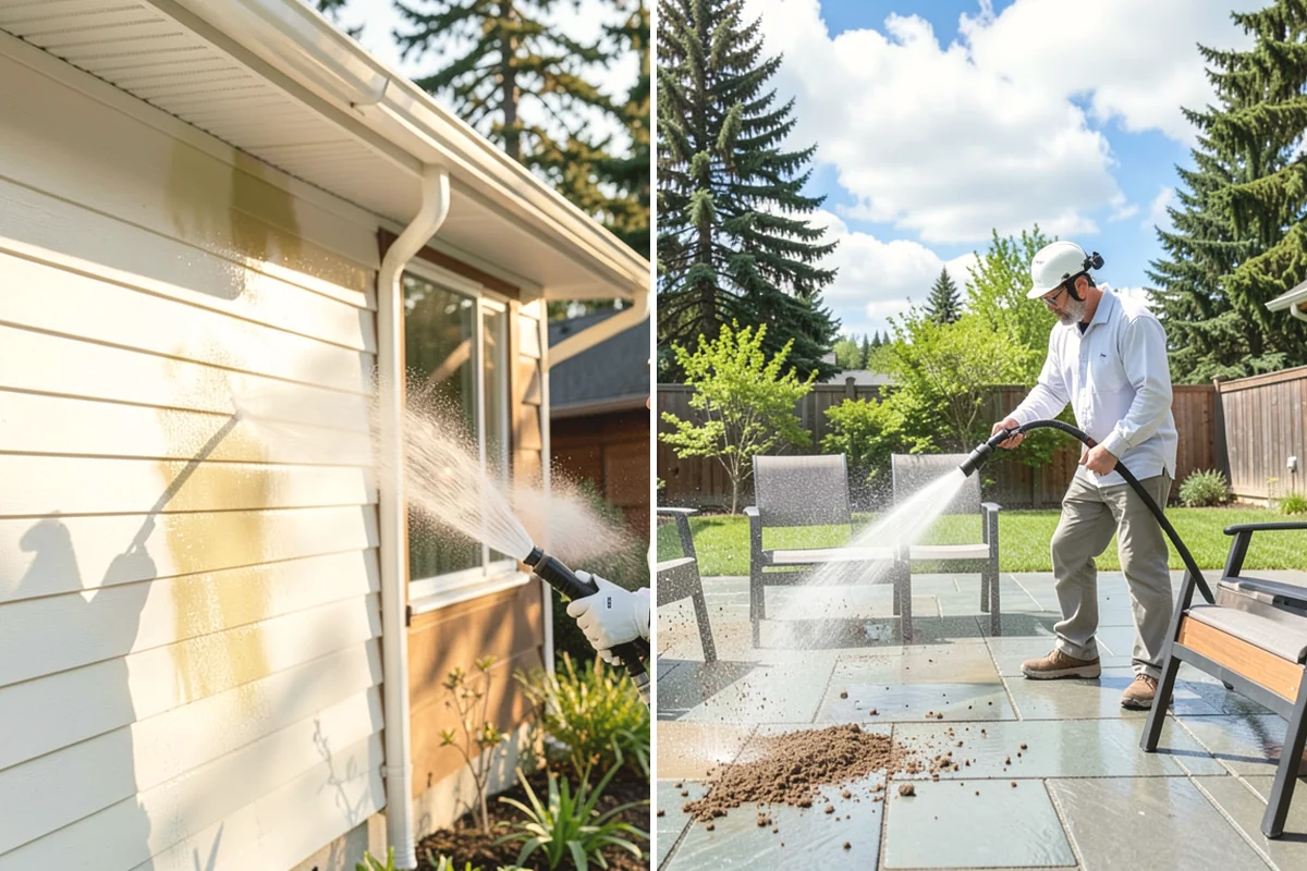 Patio Cover Cleaning in Mukilteo, Snohomish County, WA - Blow needles and leaves off the cover surface
