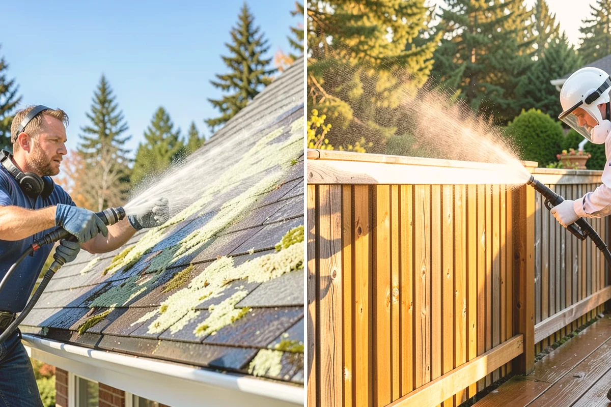 Patio Cover Cleaning in Newcastle, King County, WA - Blow needles and leaves off the cover surface