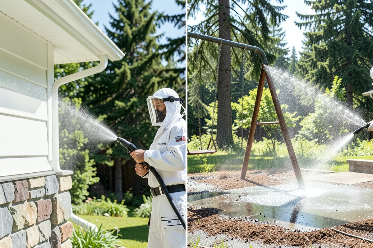 Patio Cover Cleaning in Normandy Park, King County, WA - Blow needles and leaves off the cover surface