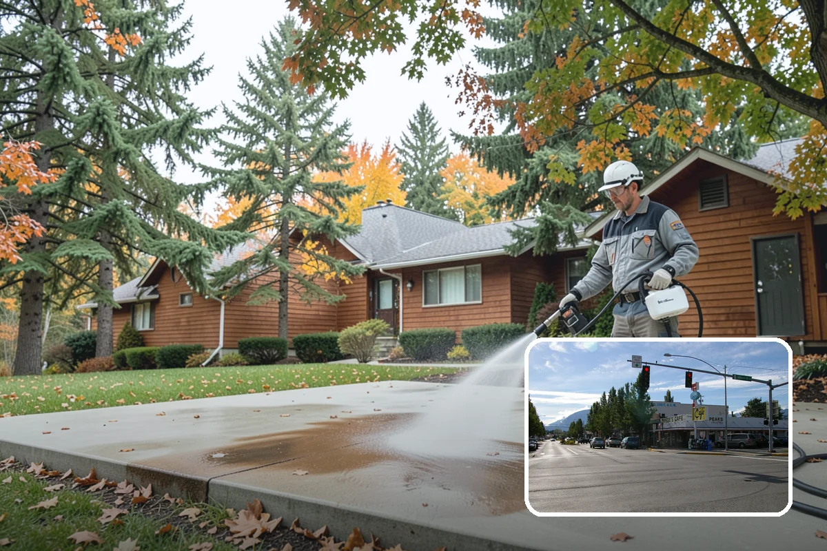 Patio Cover Cleaning in North Bend, King County, WA - Clears heavy needle and moss buildup from the cover top