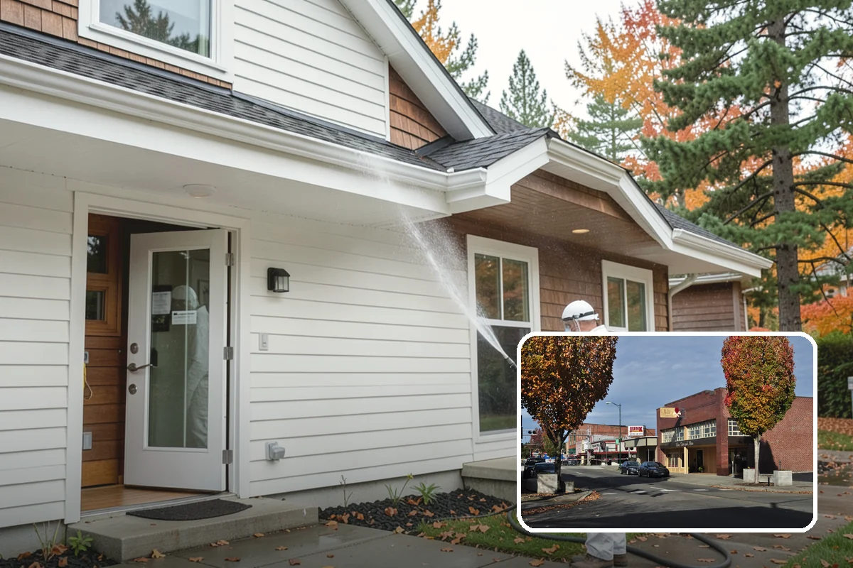 Patio Cover Cleaning in Puyallup, Pierce County, WA - Clears heavy needle and moss buildup from the cover top